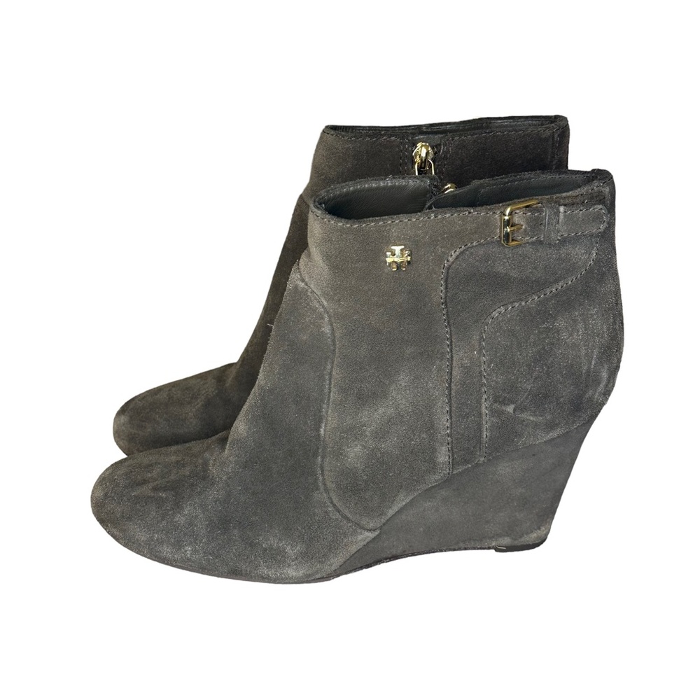 TORY BURCH BROWN SUEDE WEDGES